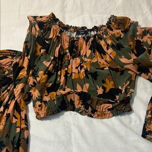 Vici Floral Off-Shoulder Crop Top - Green and Black